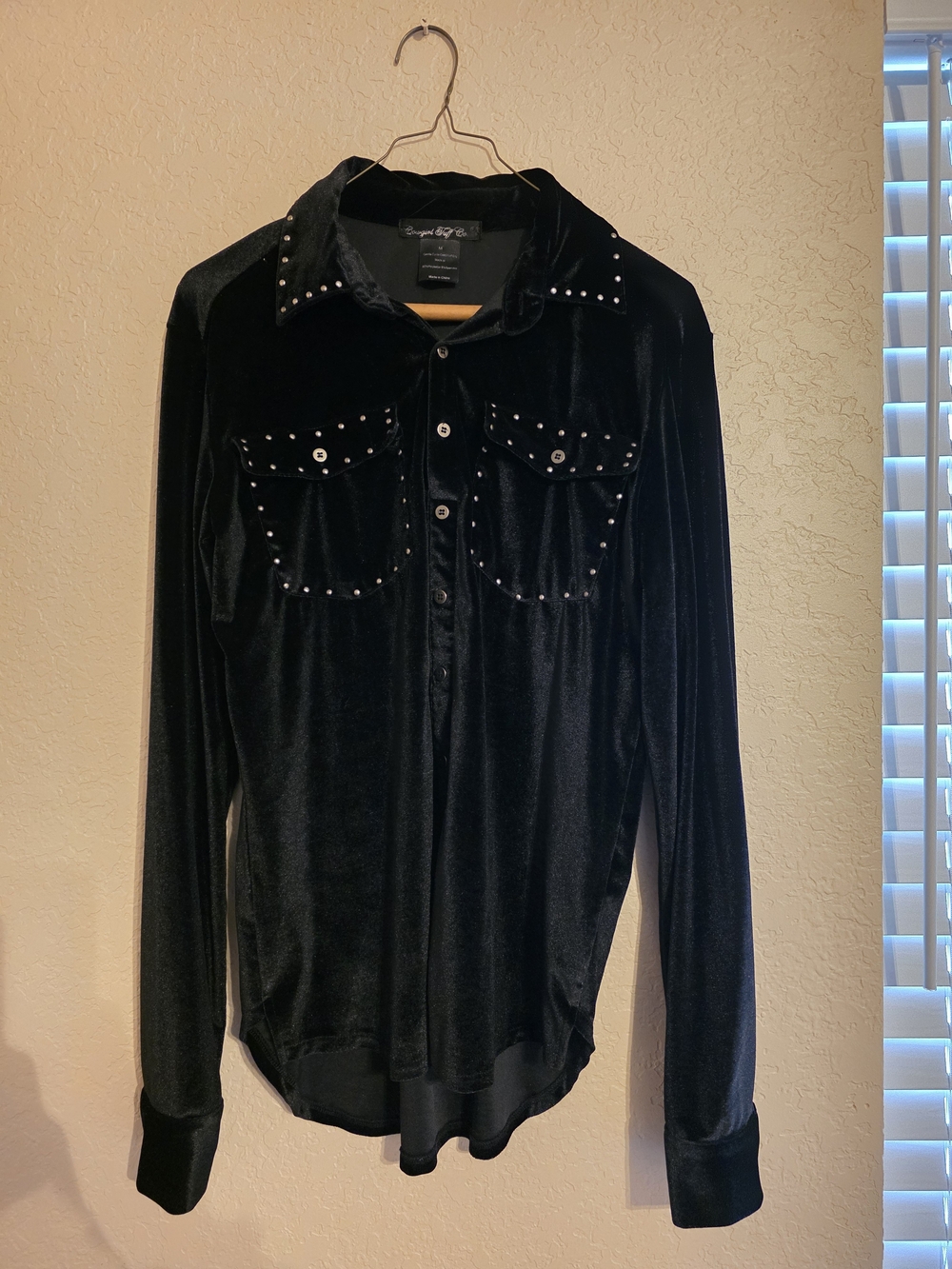 Cowgirl Tuff Black Velvet Studded Button-Down Shirt